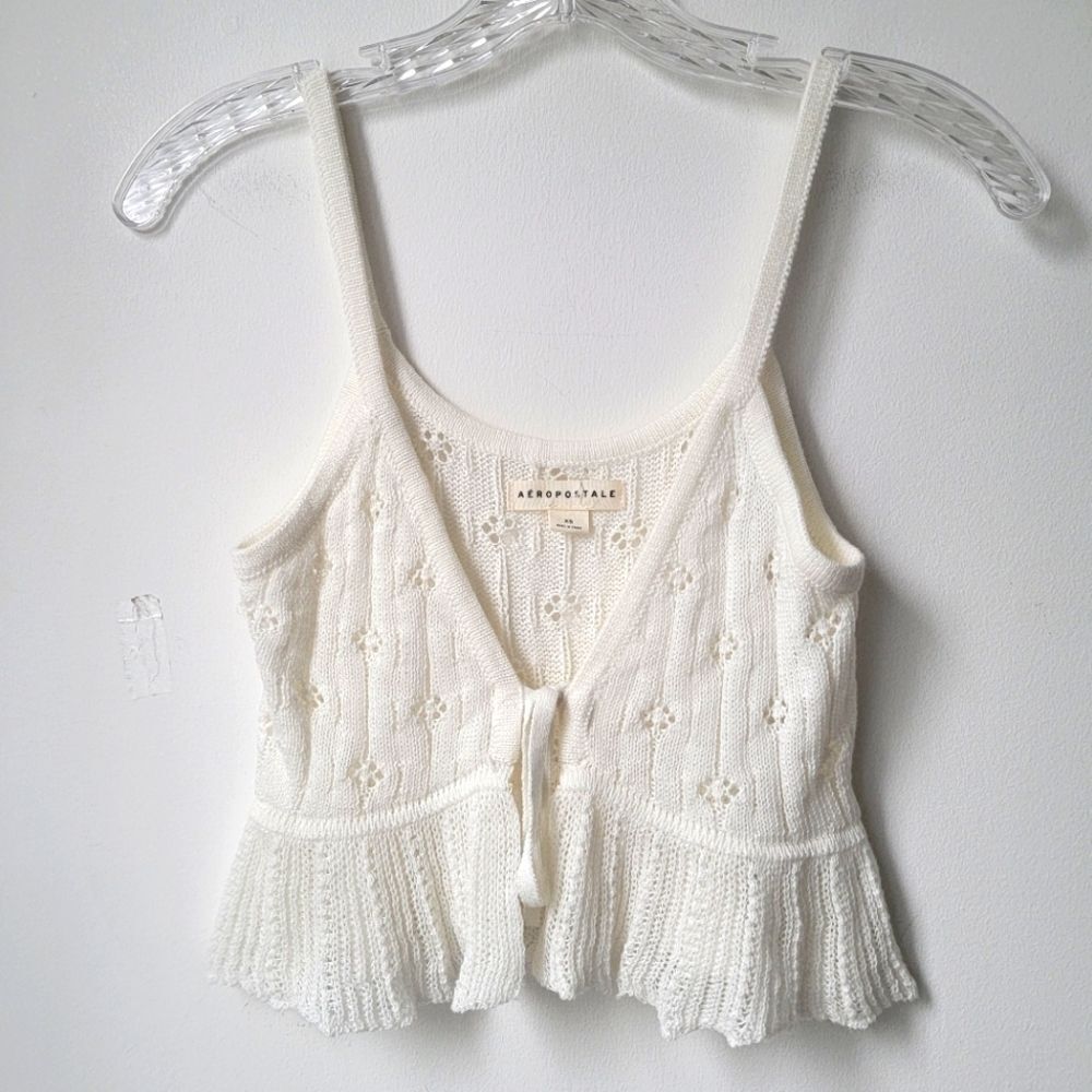 AEROPOSTALE Tie Knot Cropped Sweater Tank White Size XS - Picture 3 of 10
